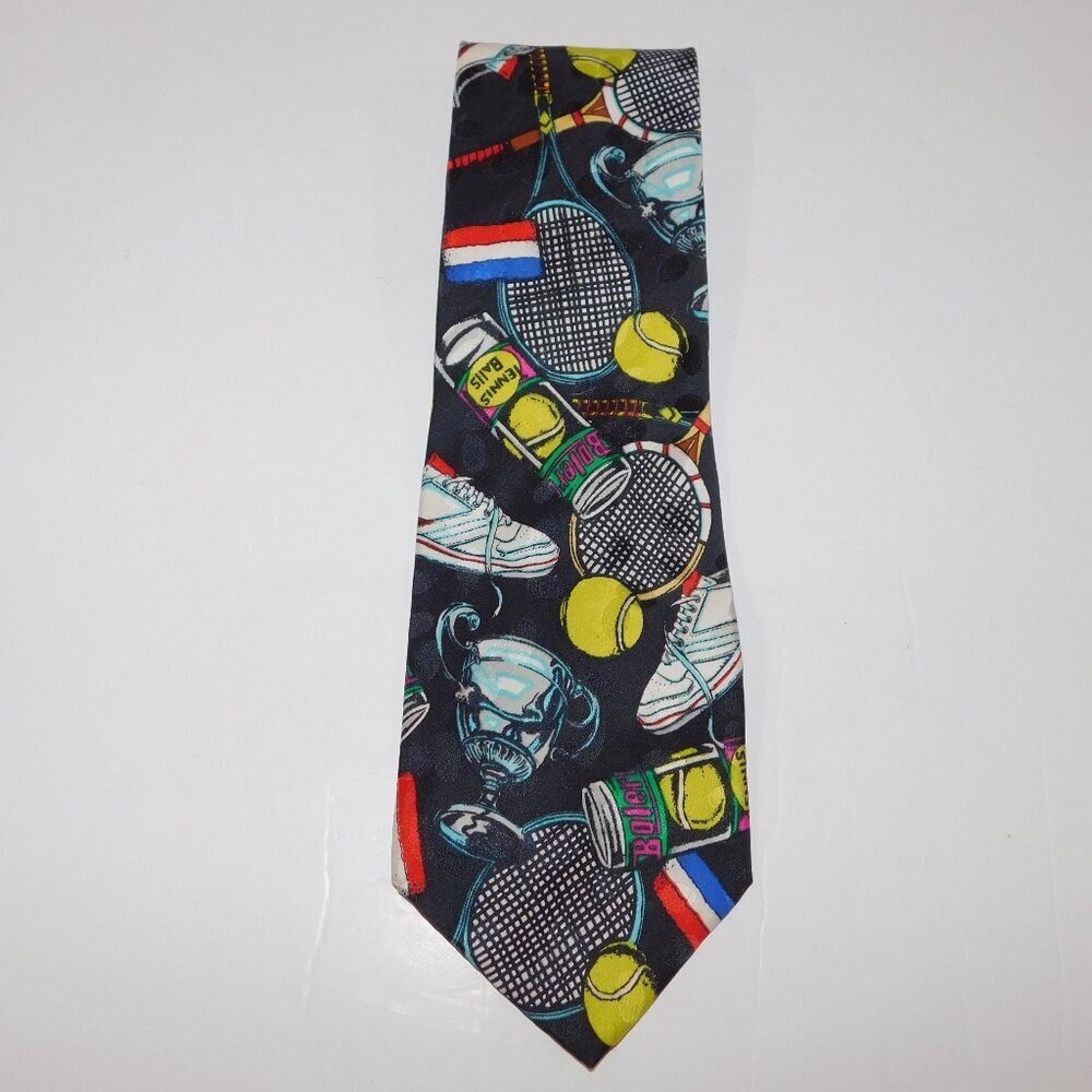 VTG Tennis Theme Neck Tie 100% Silk 1991 Addiction Bolero